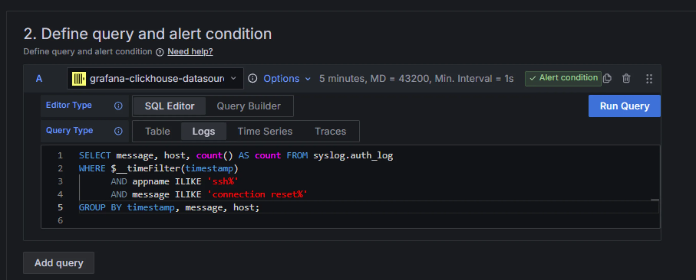 
Grafana example alert SQL query

