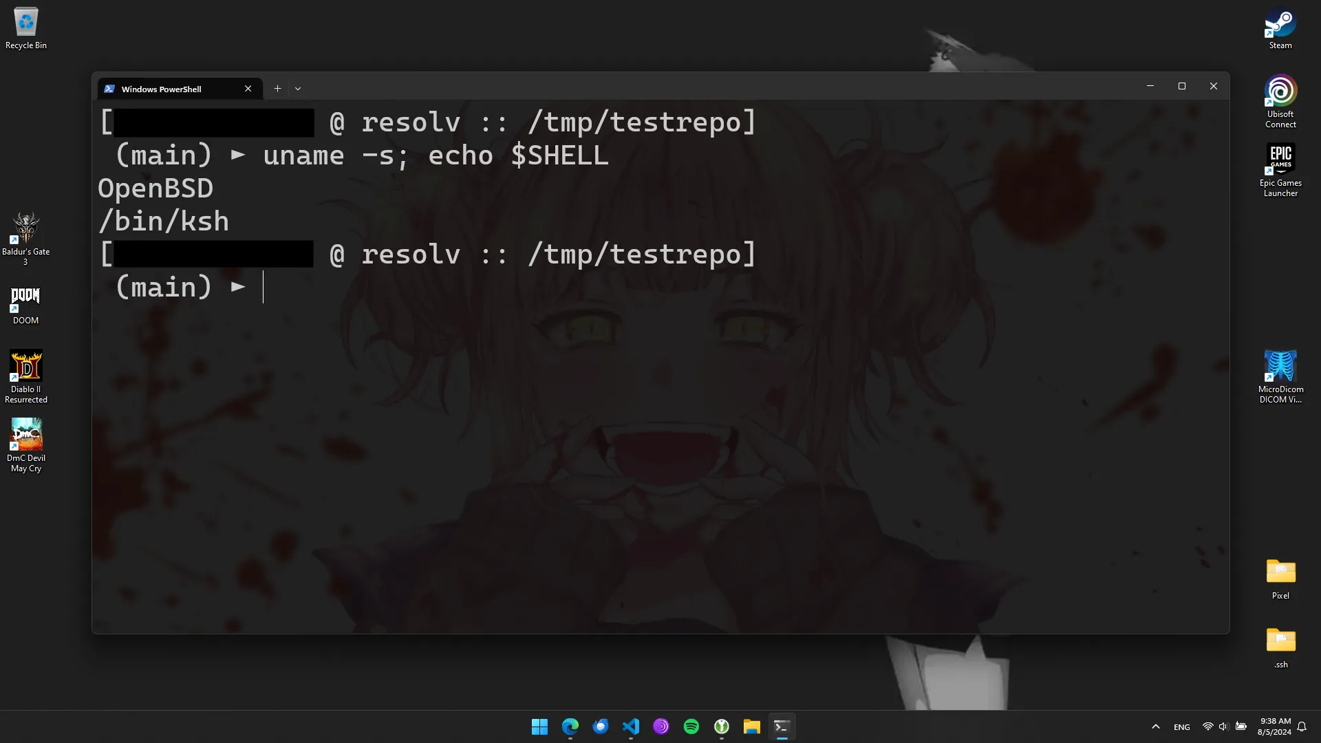 A terminal screenshot demonstrating a custom prompt