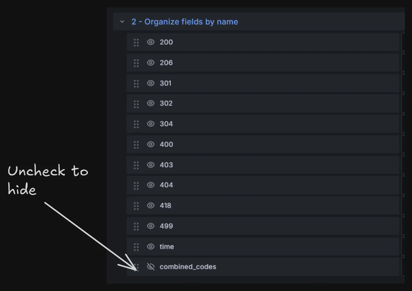 
Grafana timeseries visualization organize fields transform
